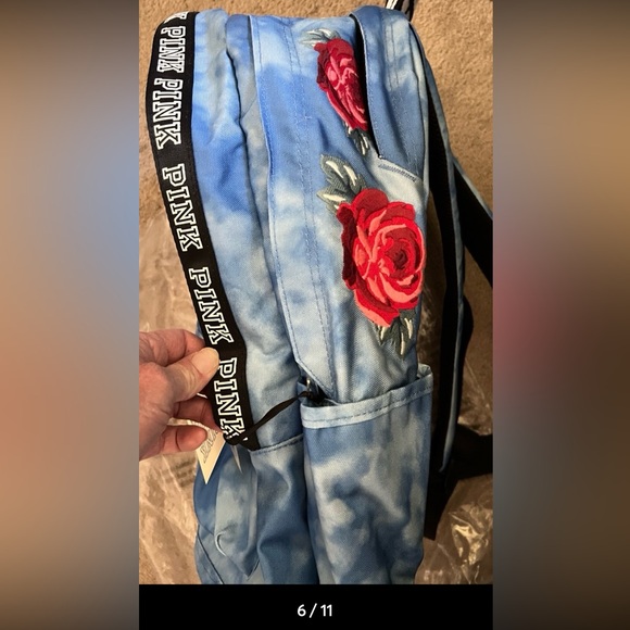 Vs pink campus backpack blue tie dye red roses rare 2017-18 collection - Picture 7 of 12
